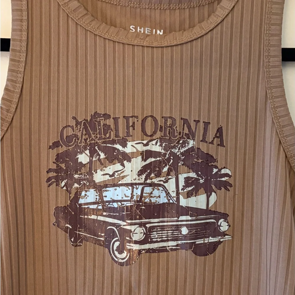 SHEIN EZwear Car Letter Graphic Ribbed Knit Tank Top - Picture 2 of 4